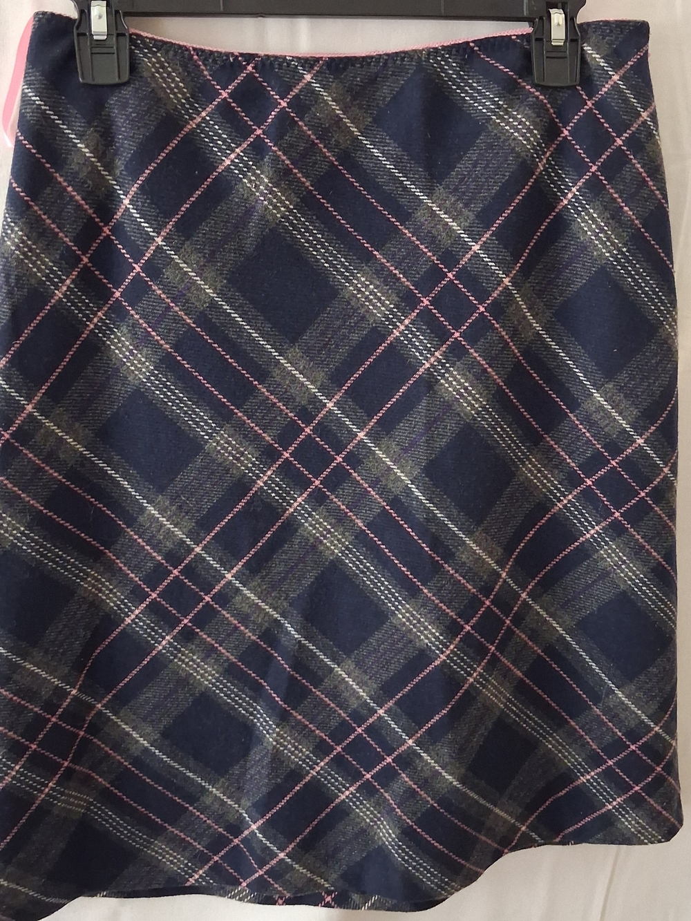 Gap Navy Blue Pink Plaid Wool Blend Mini Skirt Size 4 A-Line Lined Side Zip‎